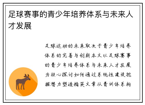 足球赛事的青少年培养体系与未来人才发展